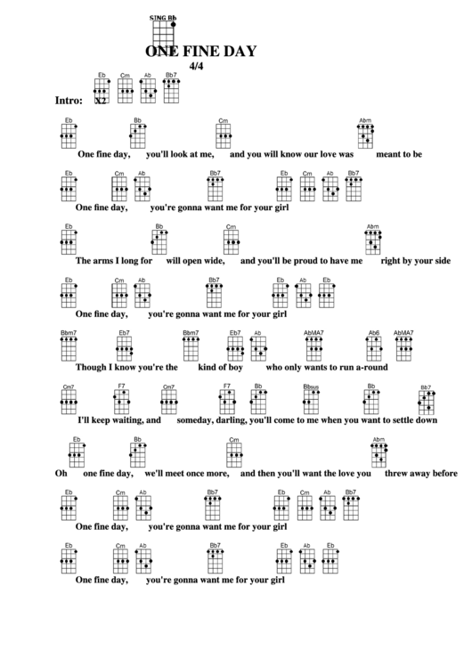 One Fine Day-Eb Chord Chart Printable pdf