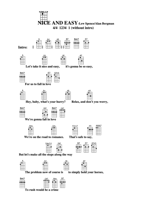 Nice And Easy - Lew Spence/alan Bergman Chord Chart Printable pdf