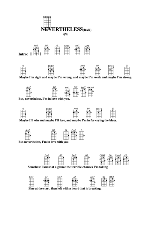 Nevertheless (Bar) Chord Chart Printable pdf