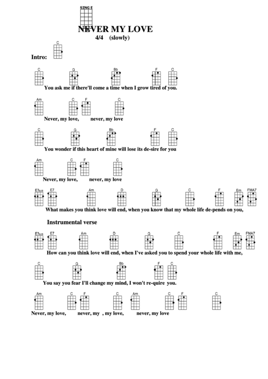 Never My Love Chord Chart Printable pdf