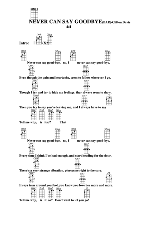 Never Can Say Goodbye (Bar) - Clifton Davis Chord Chart Printable pdf