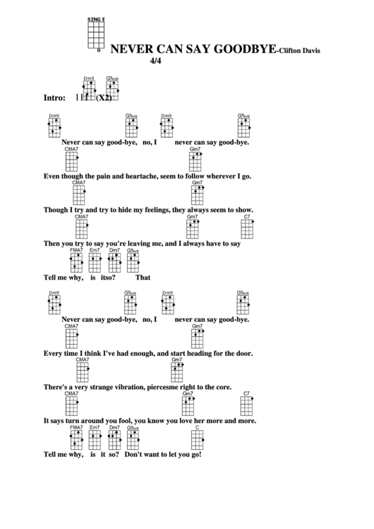 Never Can Say Goodbye - Clifton Davis Chord Chart Printable pdf