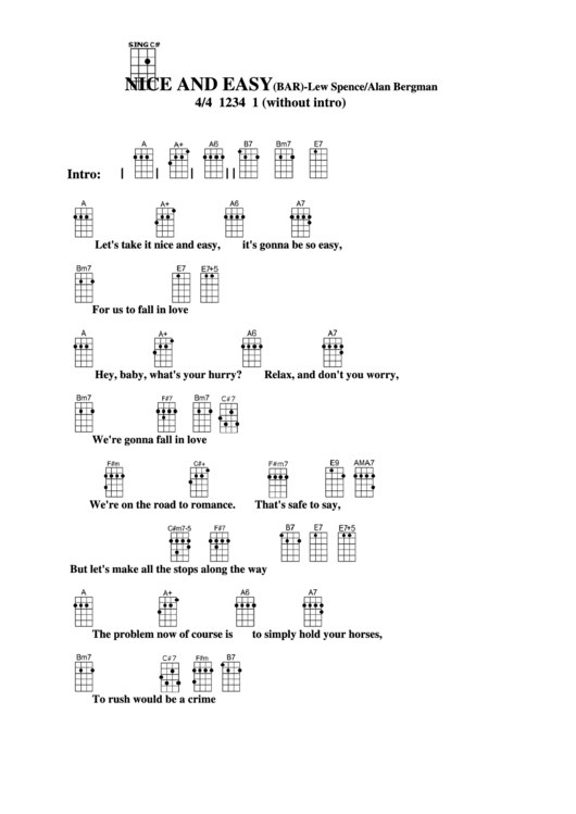 Nice And Easy (Bar) - Lew Spence/alan Bergman Chord Chart Printable pdf