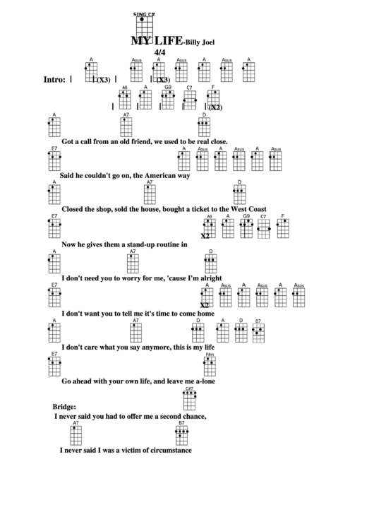 My Life-Billy Joel Chord Chart Printable pdf