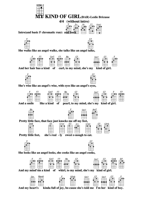 My Kind Of Girl (Bar) - Leslie Bricusse Chord Chart Printable pdf