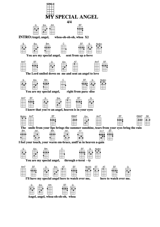 My Special Angel Chord Chart Printable pdf