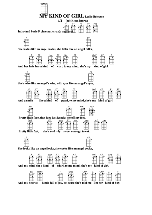 My Kind Of Girl - Leslie Bricusse Chord Chart Printable pdf