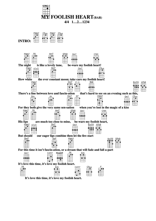 My Foolish Heart(Bar) Chord Chart Printable pdf