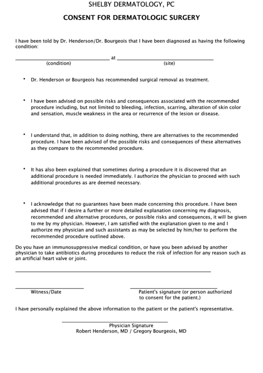 Surgical Consent Form Printable pdf