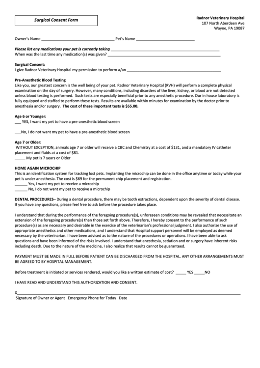 Surgical Consent Form Printable pdf