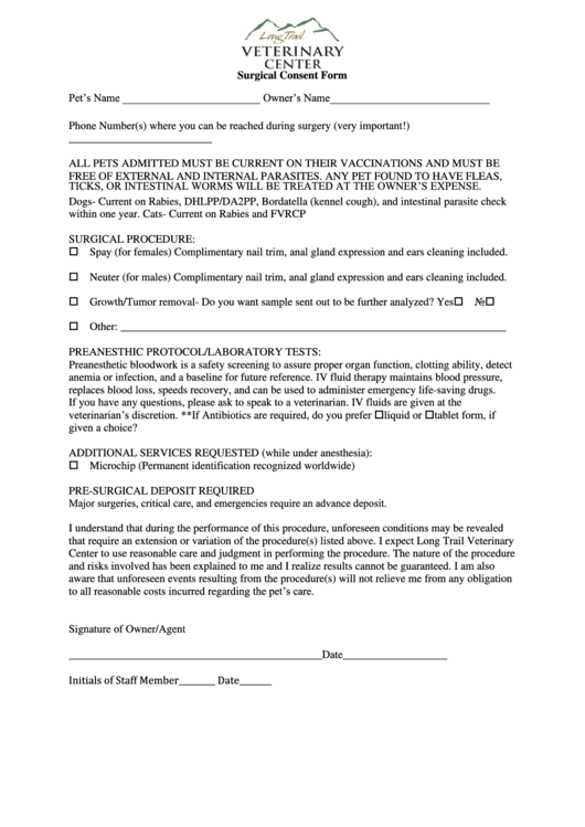Surgical Consent Form Printable pdf