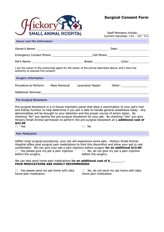 Surgical Consent Form Printable pdf