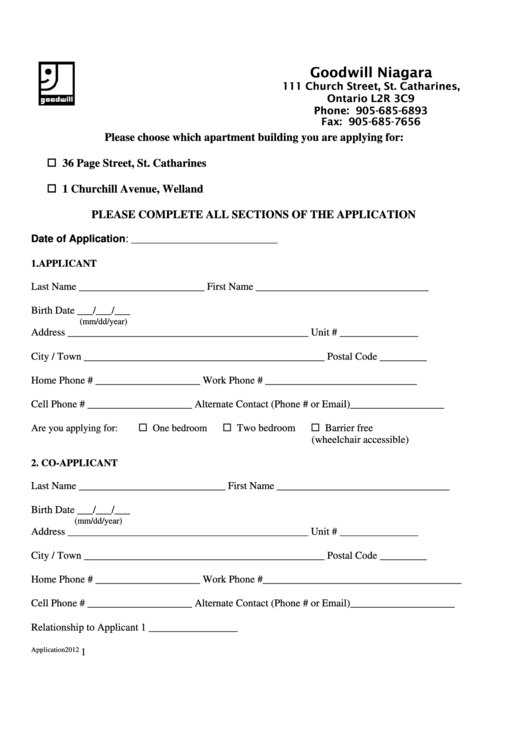 Tenant Application Printable pdf