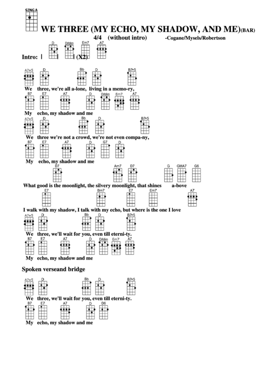 We Three (My Echo, My Shadow, And Me) (Bar) - Cogane/mysels/robertson Chord Chart Printable pdf
