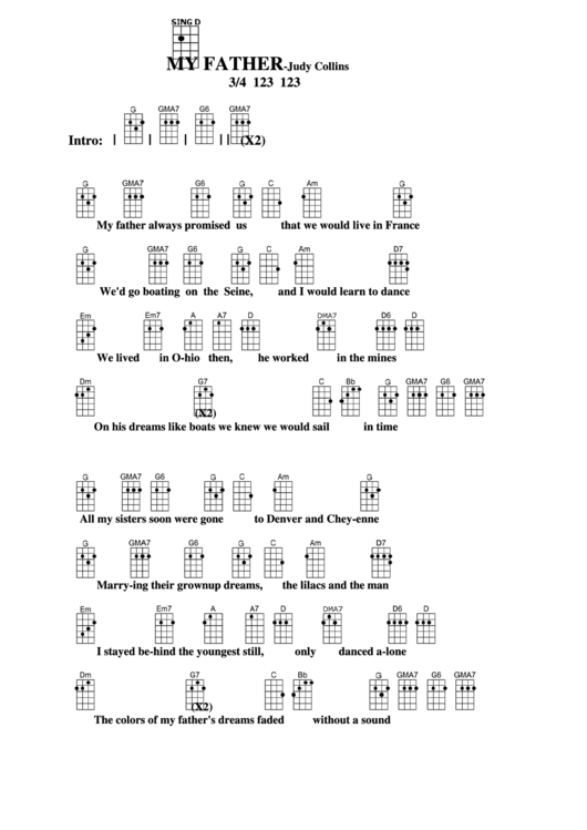My Father - Judy Collins Chord Chart Printable pdf