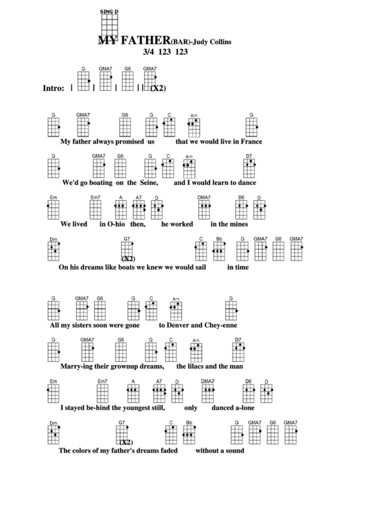 My Father (Bar) - Judy Collins Chord Chart Printable pdf
