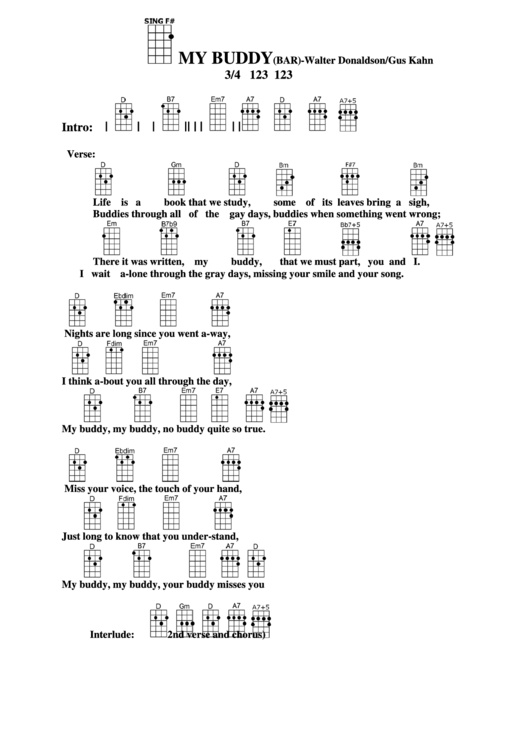 My Buddy (Bar) - Walter Donaldson/gus Kahn Chord Chart Printable pdf