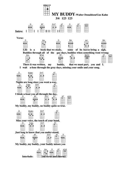 My Buddy - Walter Donaldson/gus Kahn Chord Chart Printable pdf