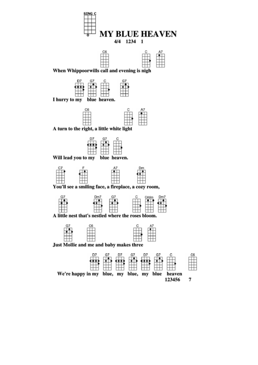 My Blue Heaven Chord Chart Printable pdf