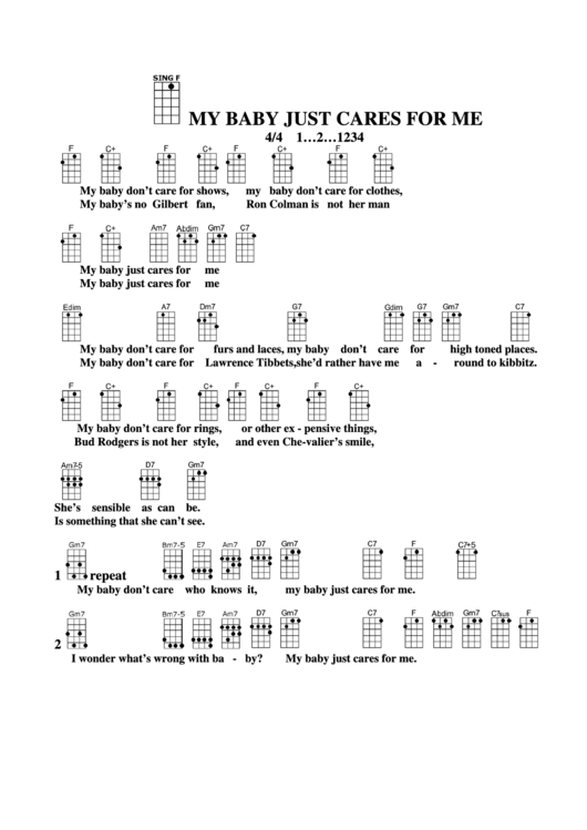 My Baby Just Cares For Me Chord Chart Printable pdf