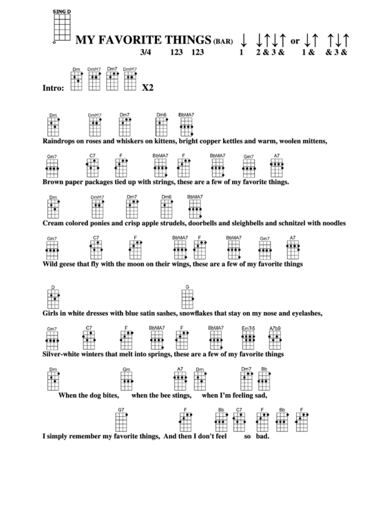My Favorite Things (Bar) Chord Chart Printable pdf