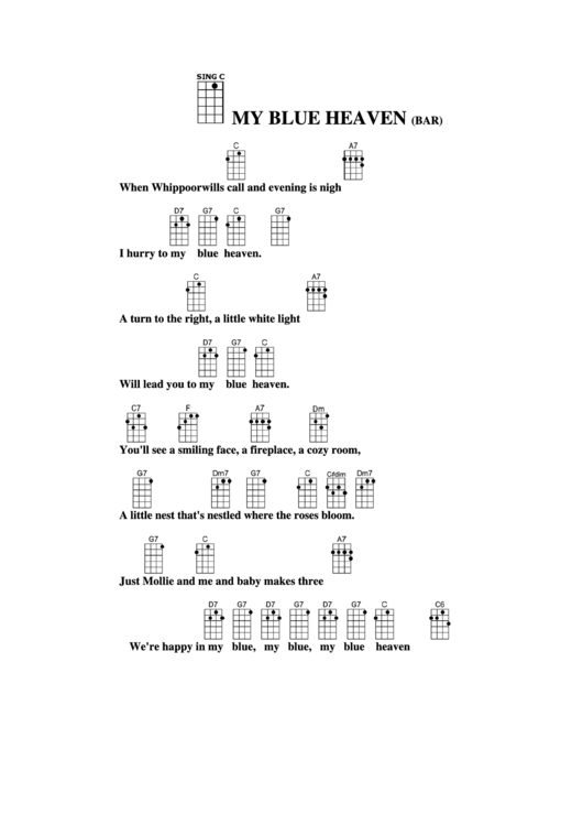 My Blue Heaven (Bar) Chord Chart Printable pdf