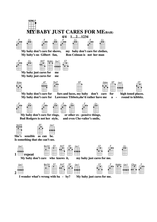 My Baby Just Cares For Me (Bar) Chord Chart Printable pdf