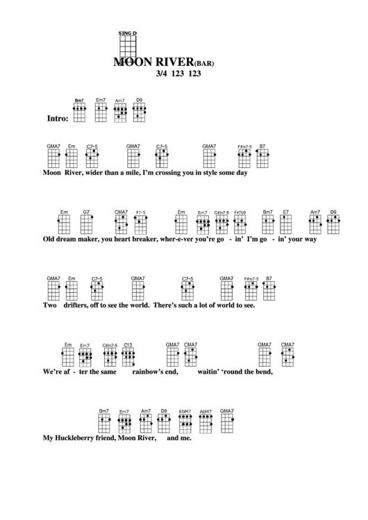 Chord Chart - Moon River (Bar) Printable pdf