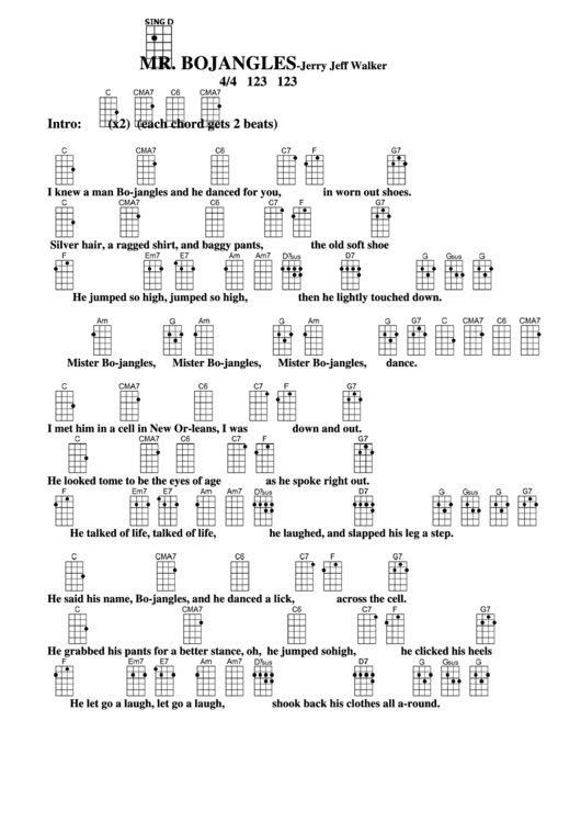 Chord Chart - Jerry Jeff Walker - Mr. Bojangles Printable pdf