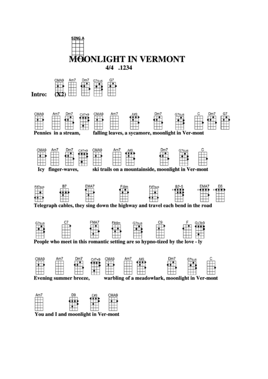 Moonlight In Vermont Chord Chart Printable pdf