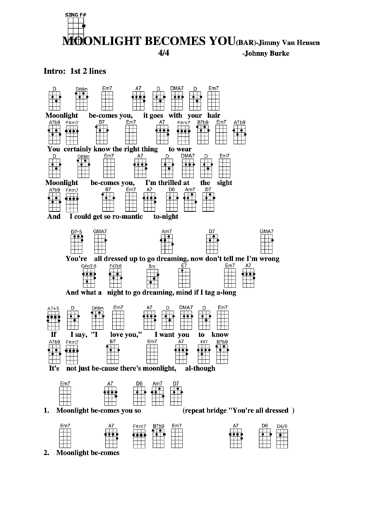 Chord Chart - Jimmy Van Heusen - Moonlight Becomes You(Bar) Printable pdf