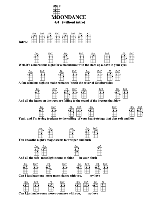 Chord Chart - Moondance Printable pdf