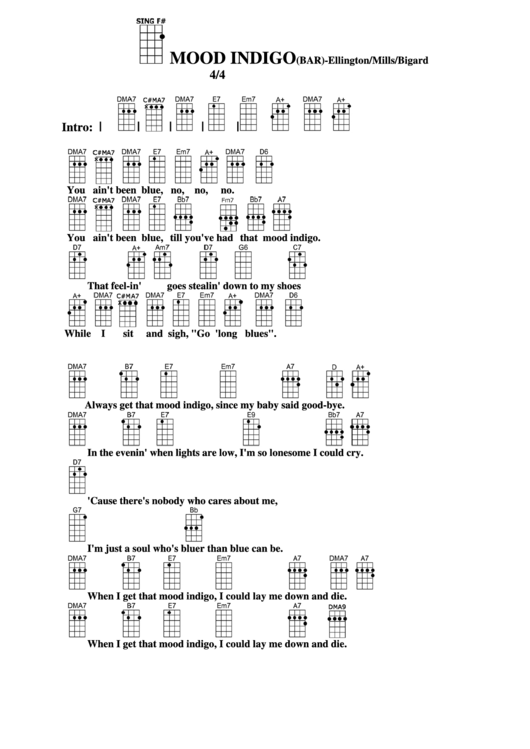 Chord Chart - Ellington/mills/bigard - Mood Indigo(Bar) Printable pdf