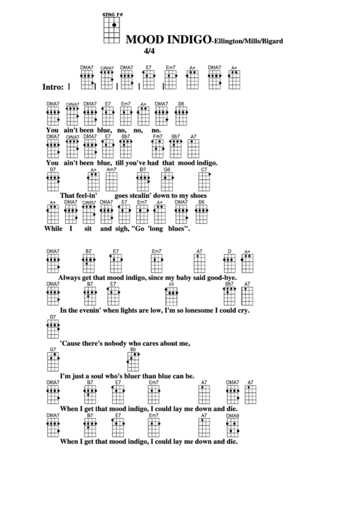 Chord Chart - Ellington/mills/bigard - Mood Indigo Printable pdf