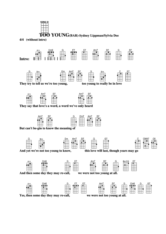 Chord Chart - Sydney Lippman/sylvia Dee - Too Young (Bar) Printable pdf