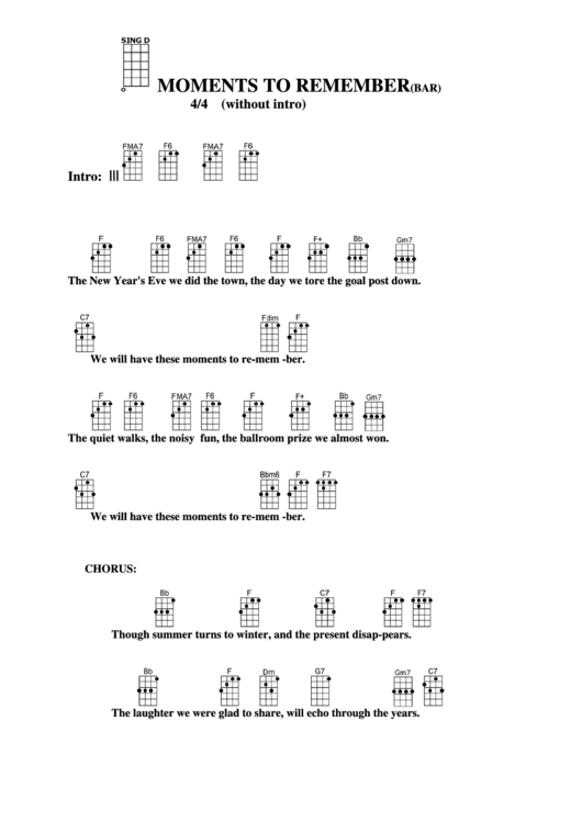 Chord Chart - Moments To Remember (Bar) Printable pdf