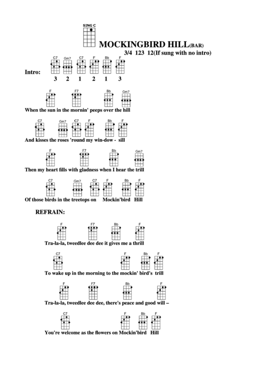 Chord Chart - Mockingbird Hill(Bar) Printable pdf