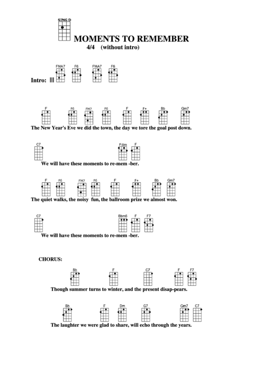 Chord Chart - Moments To Remember Printable pdf