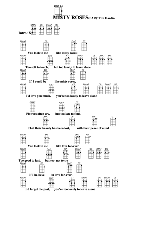 Chord Chart - Tim Hardin - Misty Roses (Bar) Printable pdf