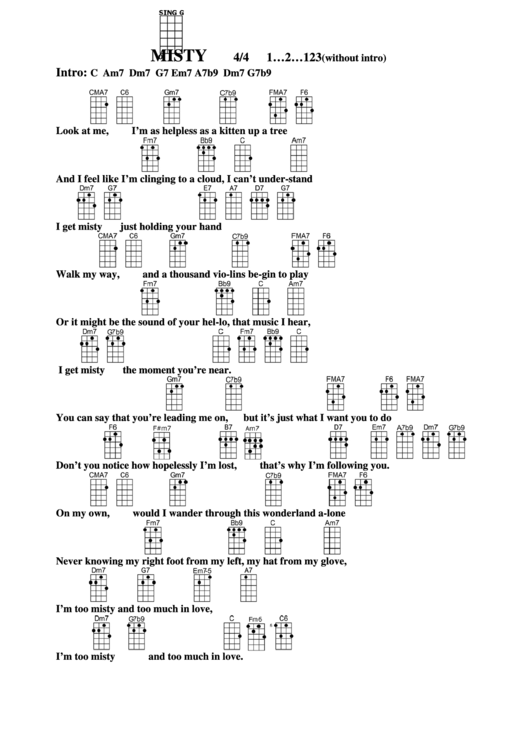 Chord Chart - Misty Printable pdf