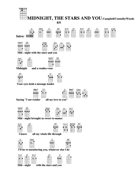 Midnight, The Stars And You-Campbell/connelly/woods Chord Chart Printable pdf