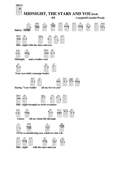 Midnight, The Stars And You(Bar)-Campbell/connelly/woods Chord Chart Printable pdf