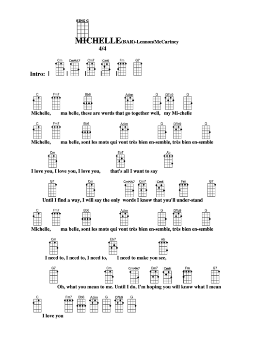 Chord Chart - Lennon/mccartney - Michelle(Bar) Printable pdf