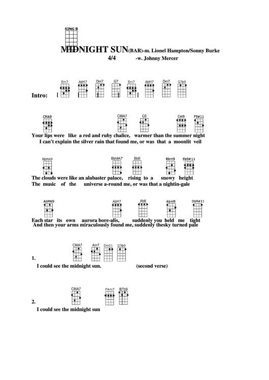 Chord Chart - M. Lionel Hampton/sonny Burke - Midnight Sun(Bar) Printable pdf