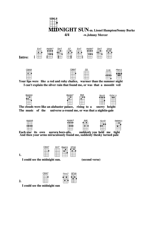Chord Chart - M. Lionel Hampton/sonny Burke - Midnight Sun Printable pdf