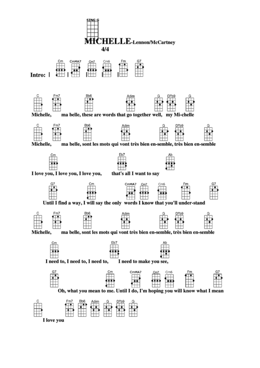 Chord Chart - Lennon/mccartney - Michelle Printable pdf
