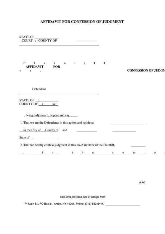 Affidavit For Confession Of Judgment printable pdf download