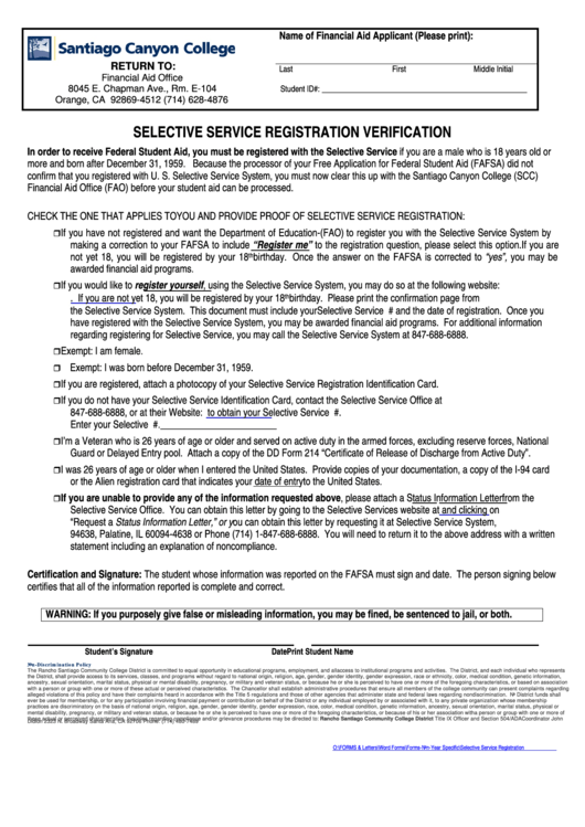 Selective Service Registration Verification Form Printable pdf