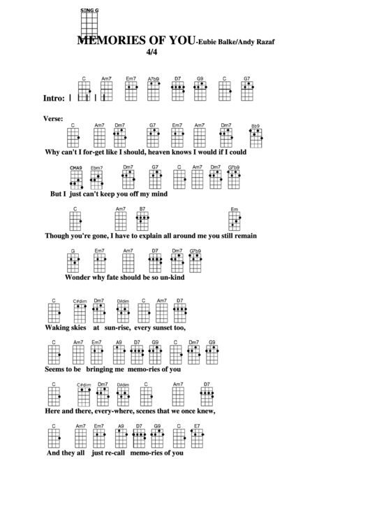 Chord Chart - Eubie Balke/andy Razaf - Memories Of You Printable pdf