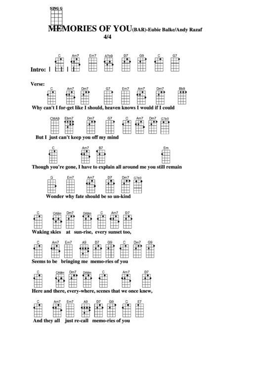 Chord Chart - Eubie Balke/andy Razaf - Memories Of You(Bar) Printable pdf